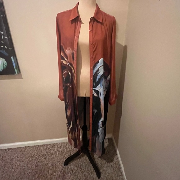 Bstudio  Unique Rust Duster with Artistic Cow Painting, size Large - Picture 1 of 13